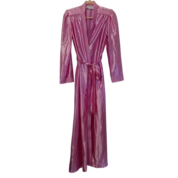 Vintage 70s Tom Bezduda Barbie Pink Satin Robe Union Made USA Large Retro Glam